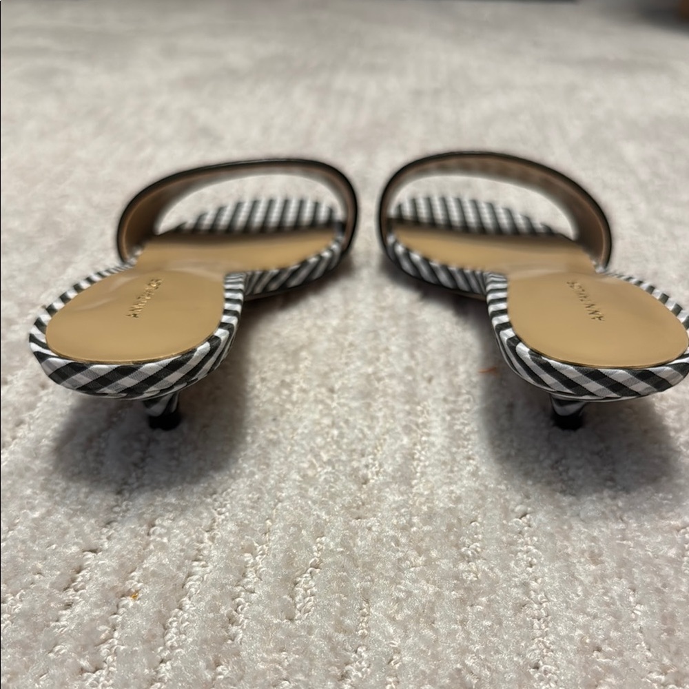 Ann Taylor Gingham Slide Sandals in Black and White - Picture 3 of 4